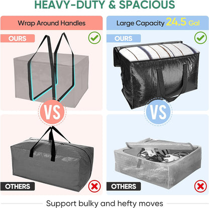 8-Pack Oversized Moving Bags with Reinforced Handles, Heavy-Duty Storage Tote for Clothes, Moving Supplies (Black, 8-Pack)