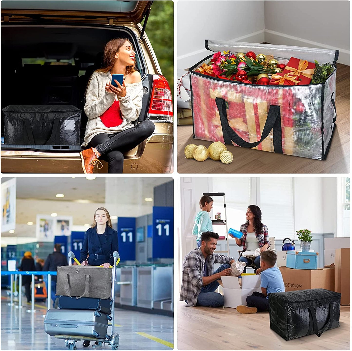 8-Pack Oversized Moving Bags with Reinforced Handles, Heavy-Duty Storage Tote for Clothes, Moving Supplies (Black, 8-Pack)