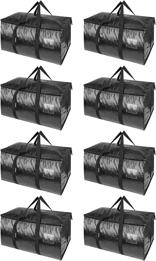 8-Pack Oversized Moving Bags with Reinforced Handles, Heavy-Duty Storage Tote for Clothes, Moving Supplies (Black, 8-Pack)