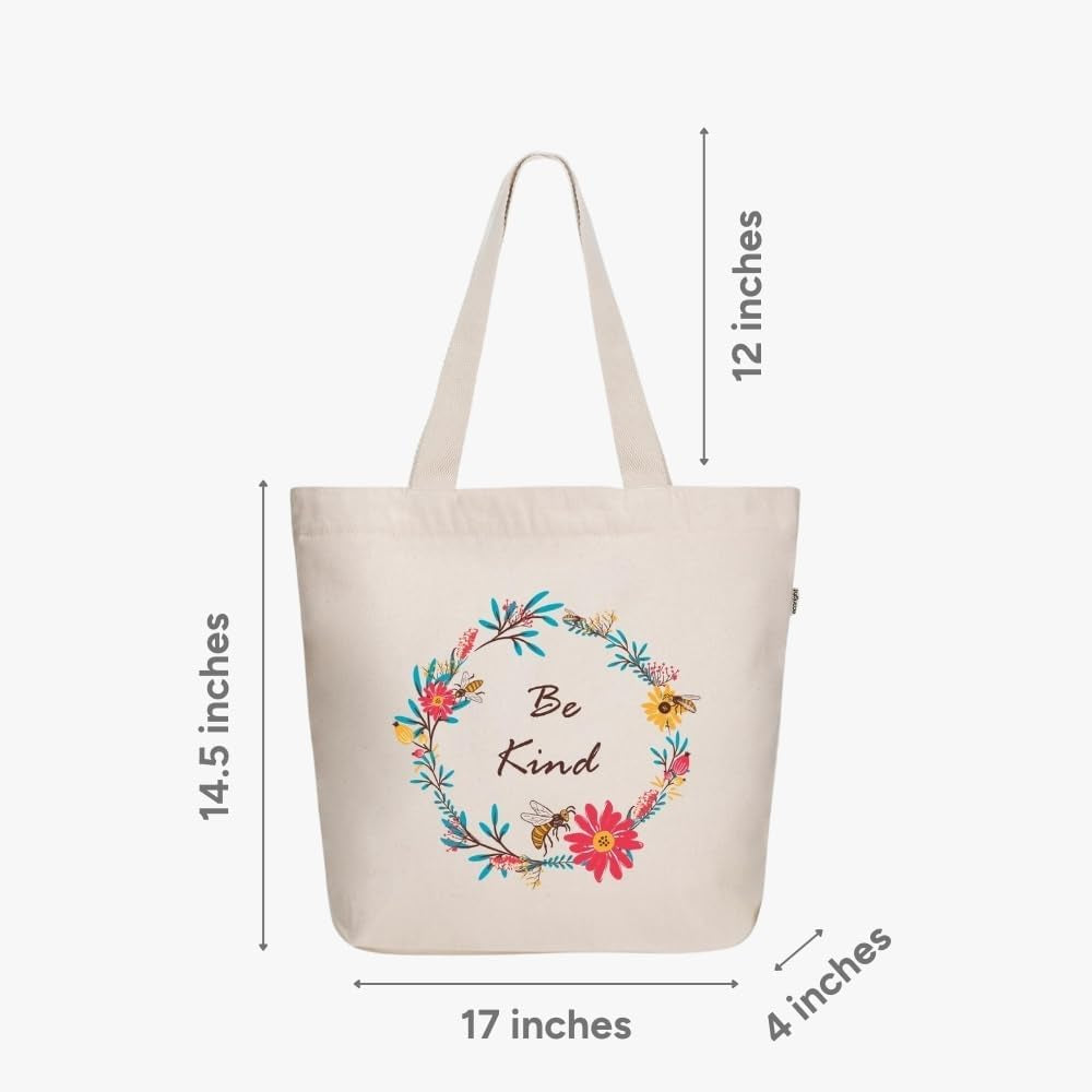 Aesthetic Canvas Tote Bag for Women Large Zipper Tote Bags with Pocket, Womens Tote Bag for Yoga, Work, Beach