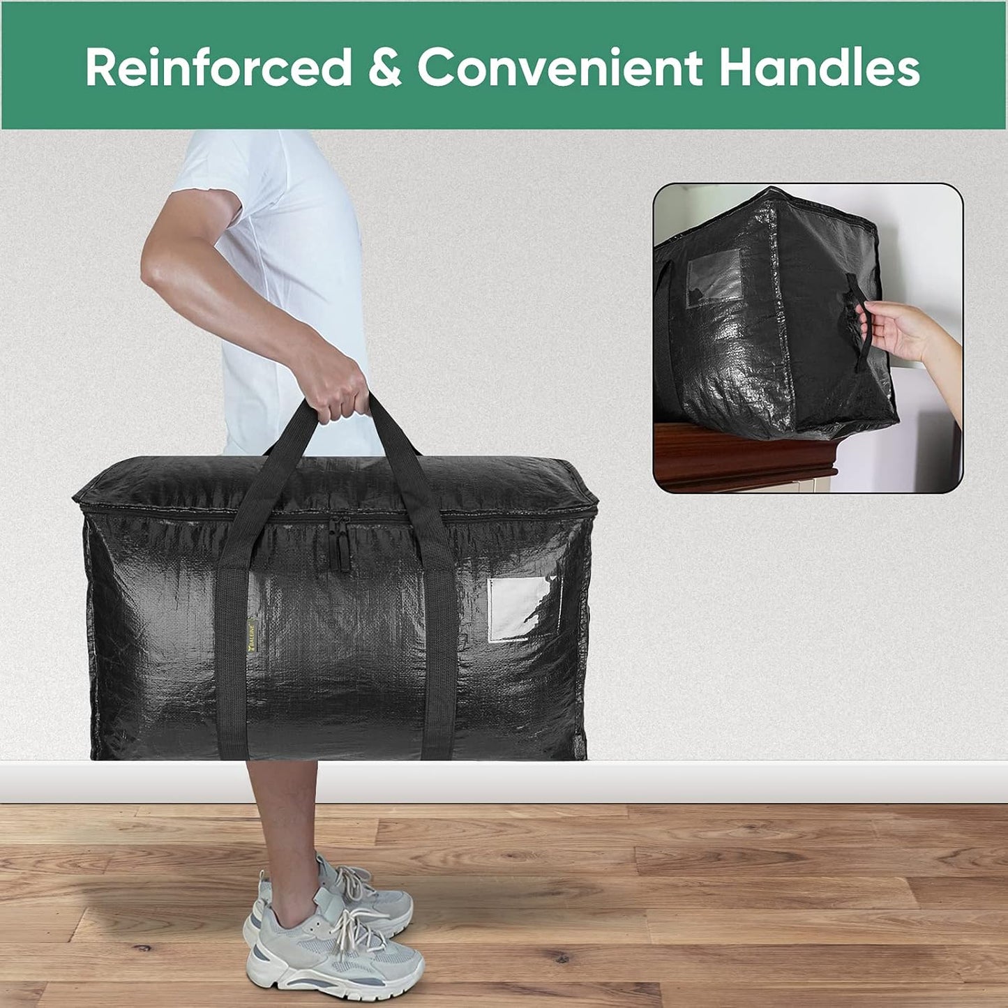 8-Pack Oversized Moving Bags with Reinforced Handles, Heavy-Duty Storage Tote for Clothes, Moving Supplies (Black, 8-Pack)